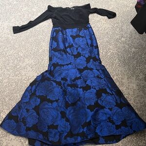 Xscape Black & Royal Blue Floral Mermaid Gown